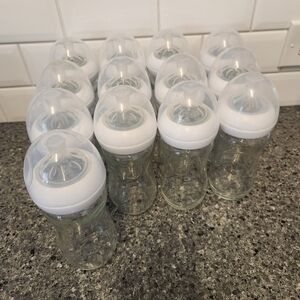 Clear Glass Baby Bottles with White Caps
